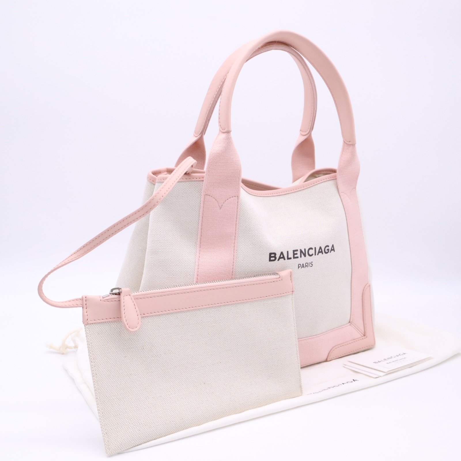 BALENCIAGA バレンシアガ キャンバス ネイビーカバス S 339933 ハンドバッグ アイボリー ピンク キャンバス レディース