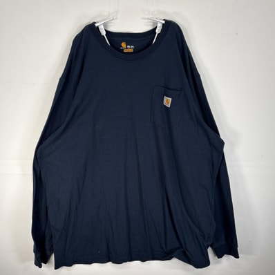 古着 カーハート Carhartt 長袖Tシャツ ワンポイント ロゴ 肉厚 大きいサイズ 3XLTALL ネイビー 無地 メンズ