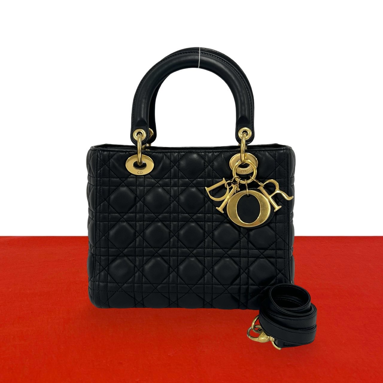 Christian Dior ディオール レディディオール カナージュ ステッチ レザー ショルダーバッグ ブラック
159-1