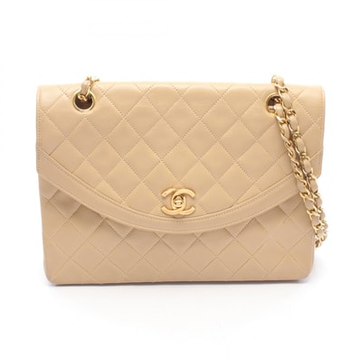 シャネル CHANEL マトラッセ ラウンドフラップ ショルダーバッグ バッグ ラムスキン(羊革) レディース ベージュ系 【中古】