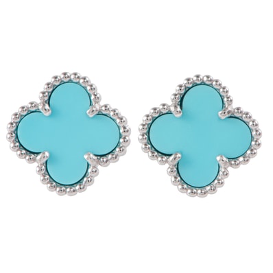 Van Cleef & Arpels ヴァンクリーフ&アーペル スウィート アルハンブラ ピアス VCARA44500 K18WG ターコイズ シルバー ブルー【中古】