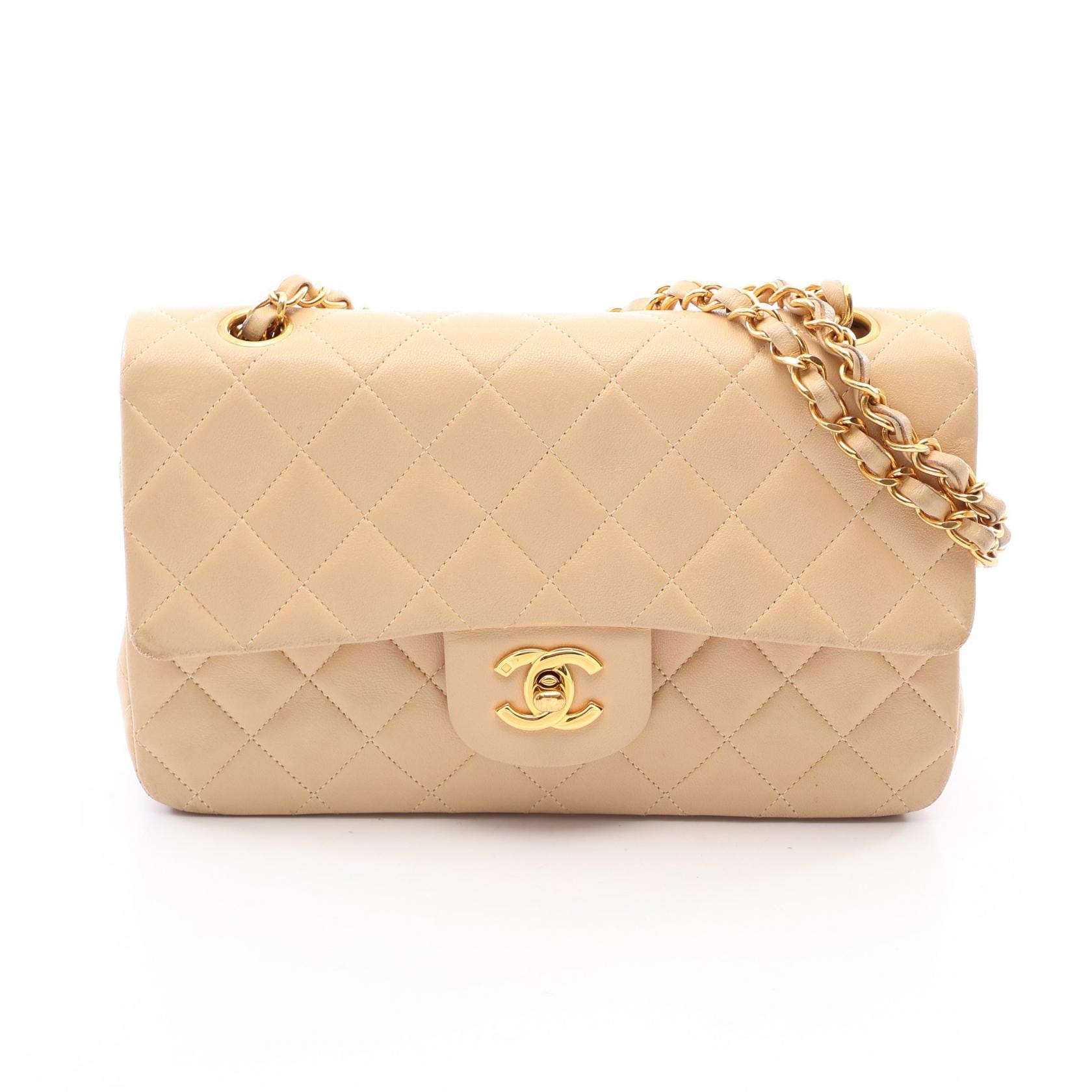 シャネル CHANEL マトラッセ Wフラップ ショルダーバッグ バッグ ラムスキン(羊革) レディース ベージュ系 【中古】