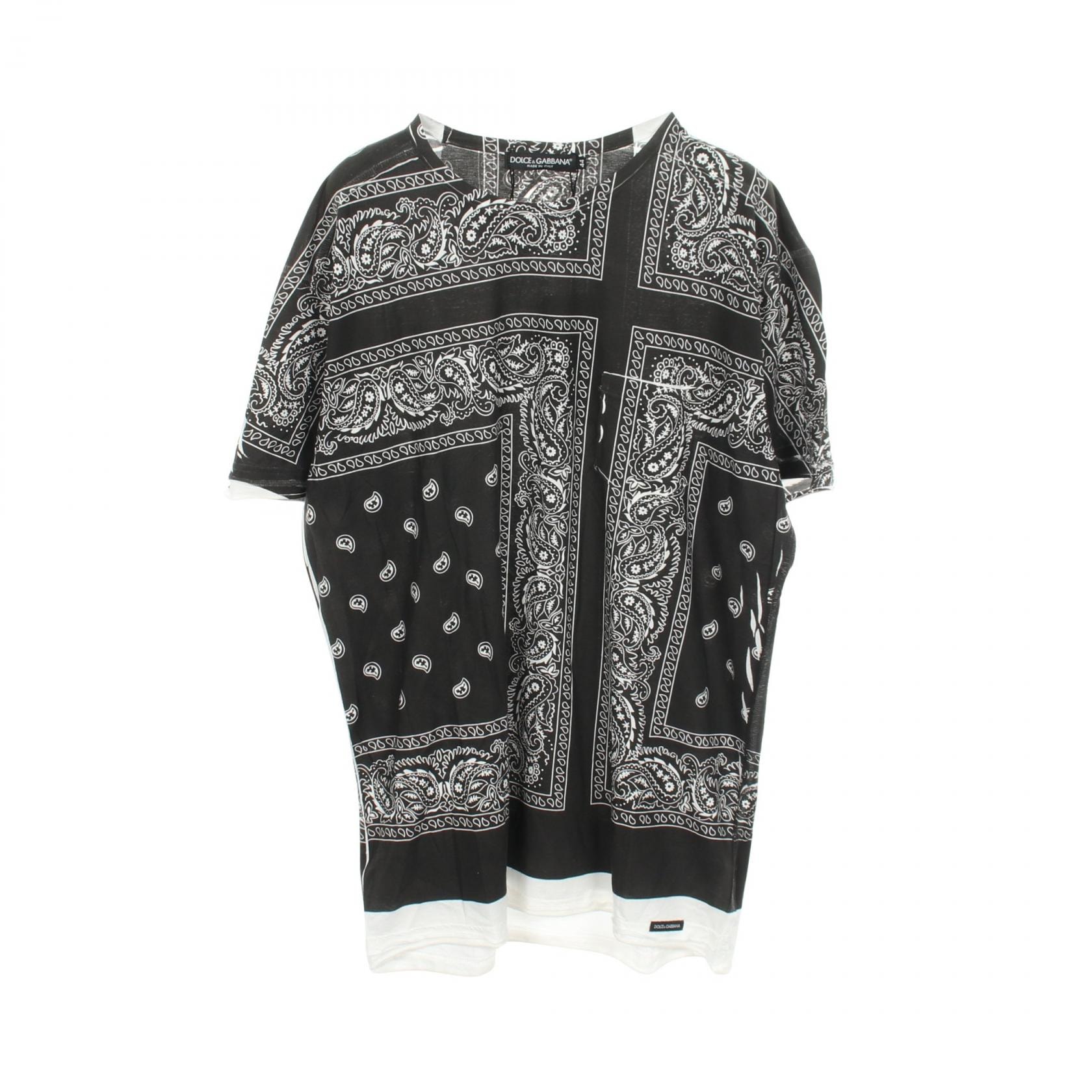 ドルチェアンドガッバーナ DOLCE & GABBANA バンダナ柄 ポケット付き 半袖Tシャツ 衣料品 トップス コットン メンズ ブラック系 / ホワイト系 【中古】