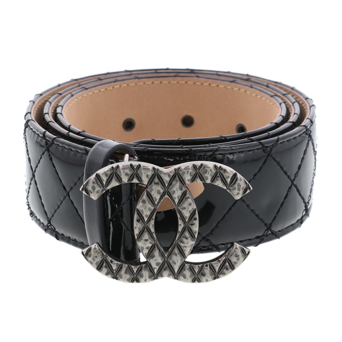 CHANEL シャネル ココマーク ベルト ベルト 10A パテントレザー ブラック  レディース【中古】