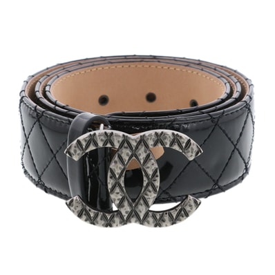 CHANEL シャネル ココマーク ベルト ベルト 10A パテントレザー ブラック レディース【中古】