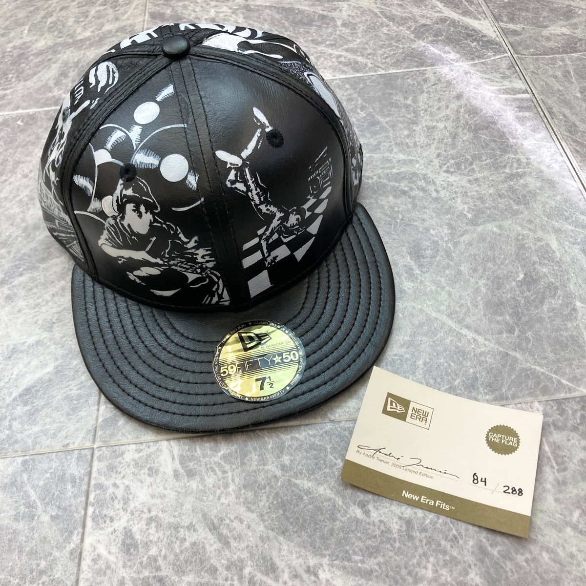 NEW ERA ニューエラ キャプチャーザフラッグ アンドレ トリニアー ブラックレザー CAPTURE THE FLAG ANDRE TRENIER BLACK LEATHER キャップ レザー ブラック ホワイト メンズ【中古】