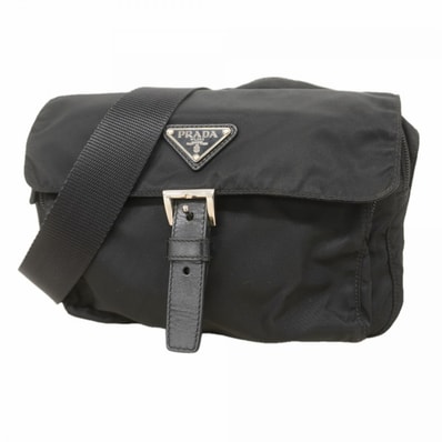 【6ee5742-k】プラダ ショルダーバッグ テスート ナイロン ブラック シルバー金具【中古】レディース