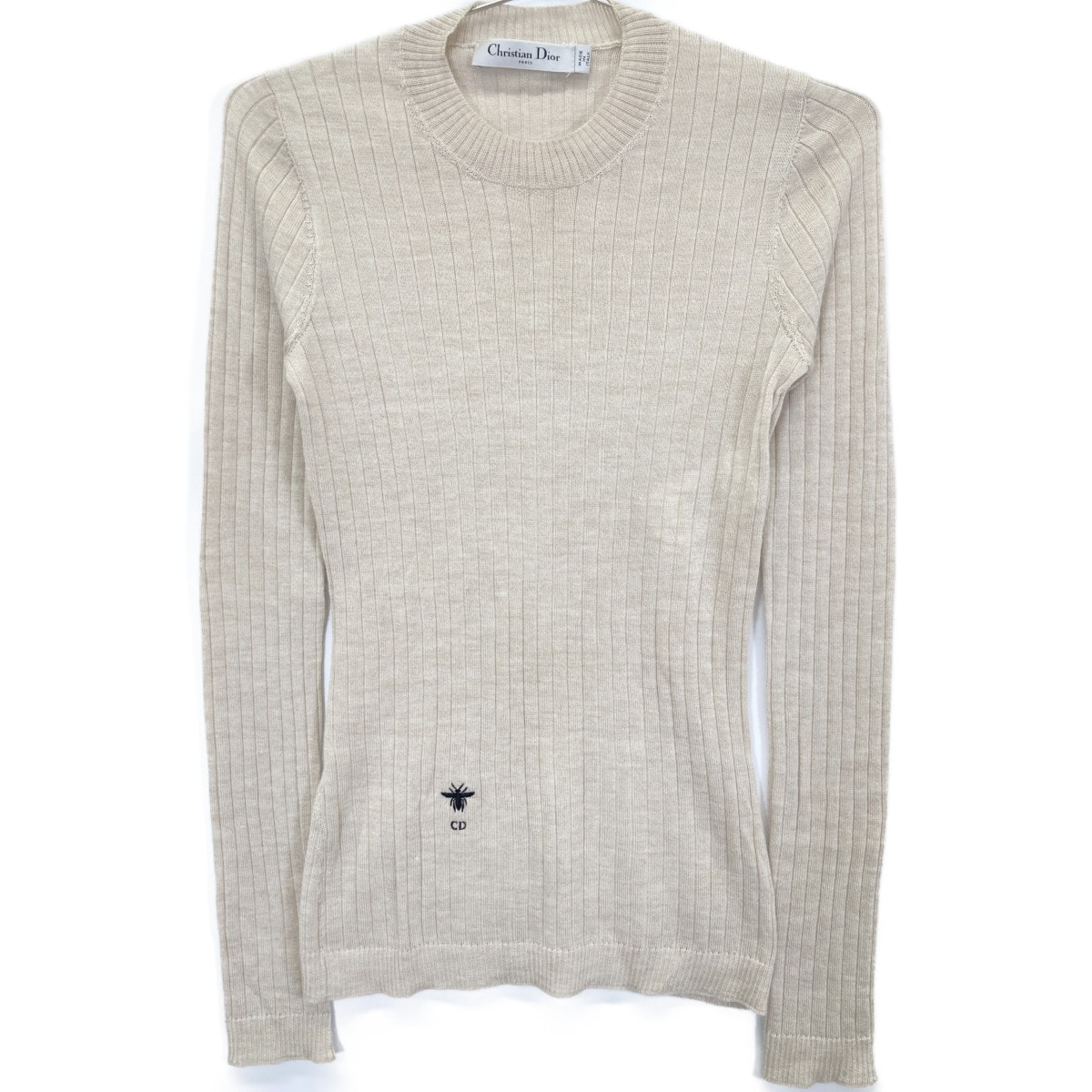 クリスチャンディオール 844S81AM115 ベージュ カシミヤシルク BEE刺繍 クルーネックニット 34