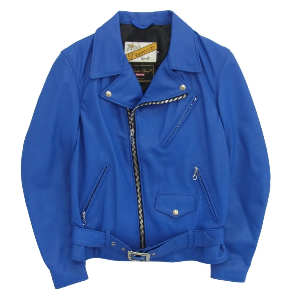 Supreme シュプリーム ライダースジャケット 15SS UNDER COVER アンダーカバー Schott ショット Perfecto Leather Jacket パーフェクト レザー ライダースジャケット ブルー系 S【中古】