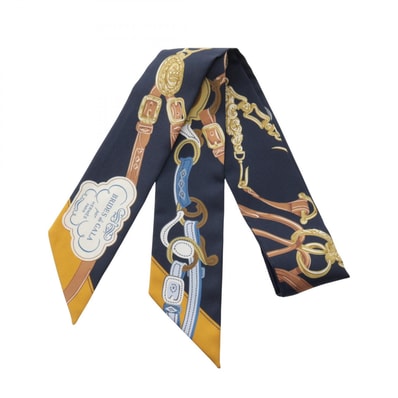 エルメス HERMES ツイリー BRIDES de GALA Applique Pique リボン スカーフ 衣料品 シルク シルク レディース ネイビー系 / ブラウン系 / ブルー系 【中古】