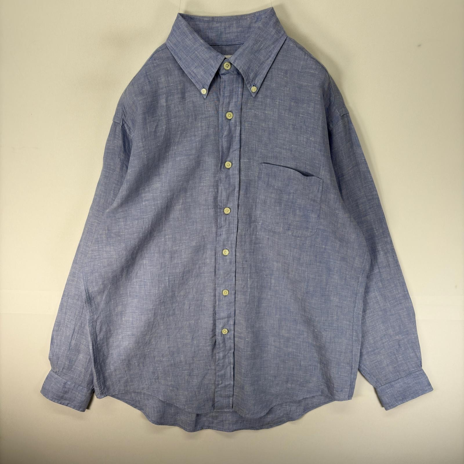 古着 ブルックスブラザーズ Brooks Brothers 長袖シャツ ボタンダウン 胸ポケット M  ブルー系 無地 メンズ