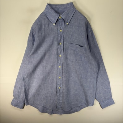 古着 ブルックスブラザーズ Brooks Brothers 長袖シャツ ボタンダウン 胸ポケット M ブルー系 無地 メンズ