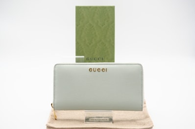 美品 GUCCI グッチ GUCCI スクリプト ジップアラウンドウォレット 772642 長財布 グリーン ミントグリーン ピンク レザー レディース