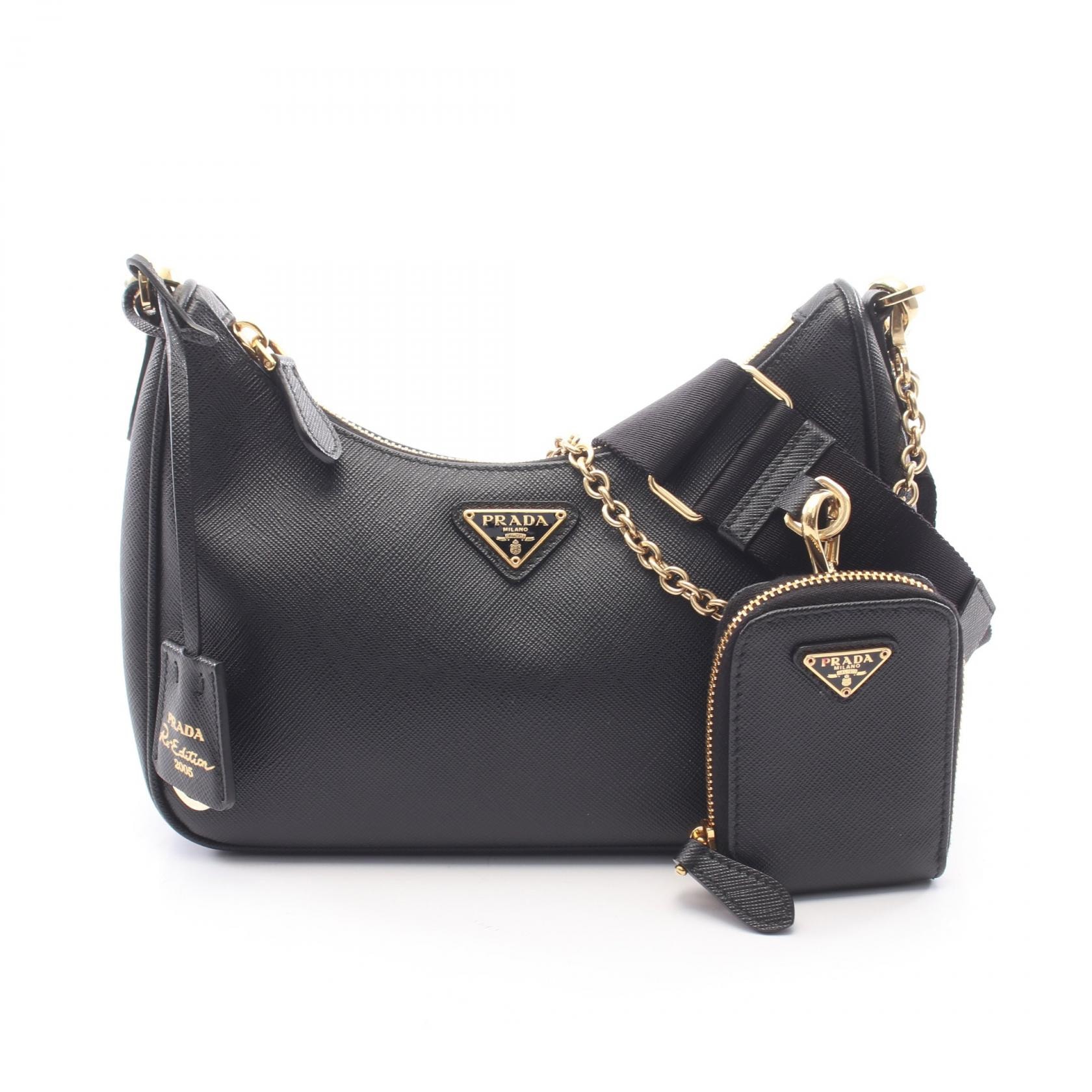 プラダ PRADA Re-Edition 2005 ショルダーバッグ バッグ サフィアーノレザー レディース ブラック系 1BH204 【中古】