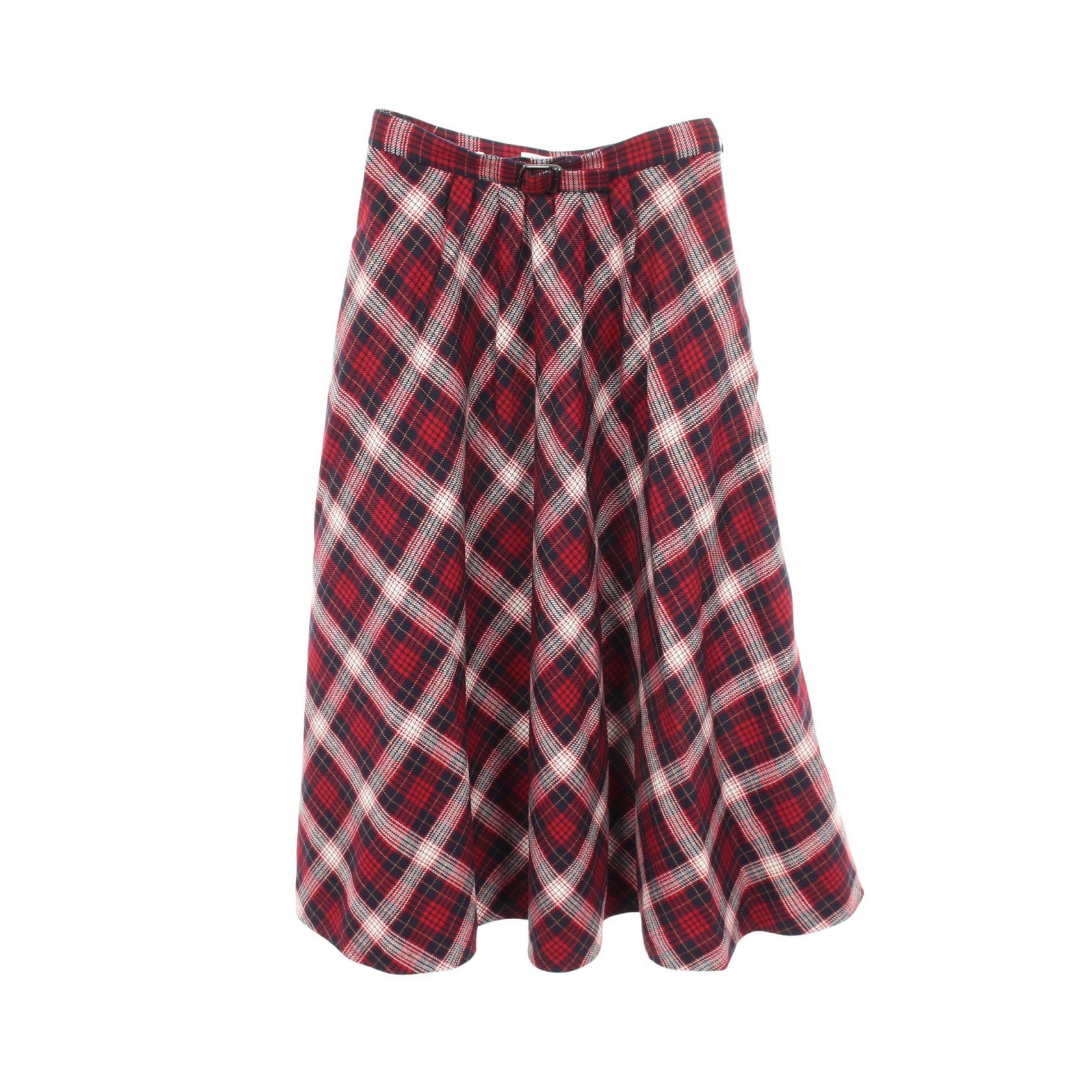 ディオール Dior CHECK'N'DIOR POP チェック柄 スカート 衣料品 ボトムス ウール レディース レッド系 / ネイビー系 【中古】