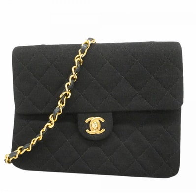 【6dd5327】シャネル ショルダーバッグ ミニマトラッセ チェーンショルダー ラムスキン コットン ブラック ゴールド金具【中古】レディース