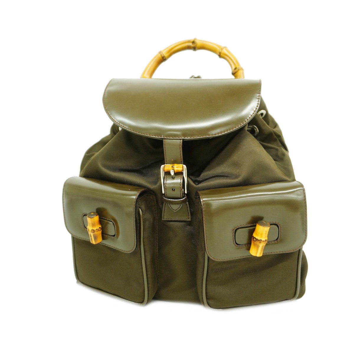 【6ce6407】グッチ リュック・デイパック バンブー 003 2058 0016 5 ナイロンキャンバス ブラウン シルバー金具【中古】レディース