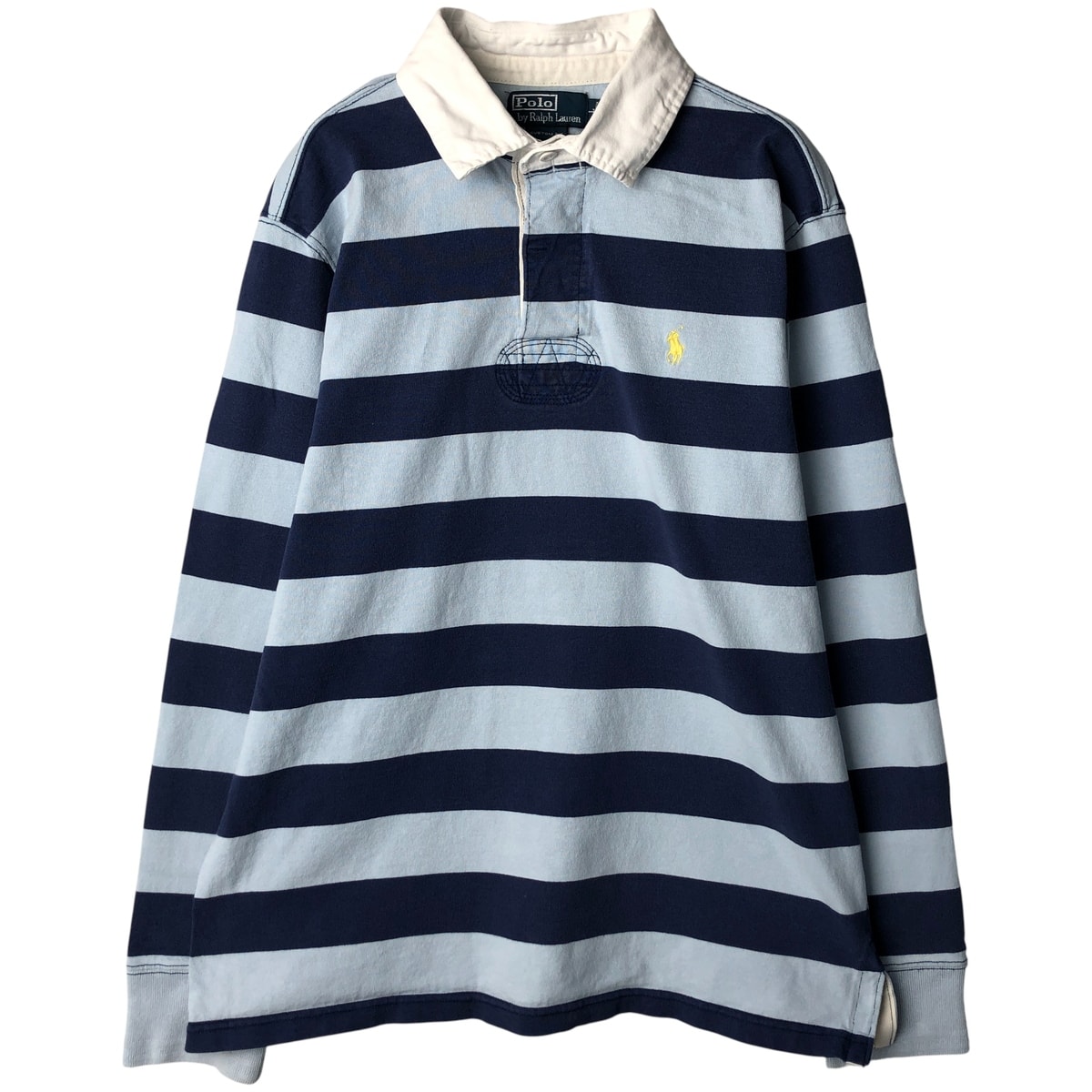 古着 ラルフローレン Ralph Lauren POLO by Ralph Lauren CUSTOM FIT ボーダー柄 長袖 ラガーシャツ メンズL相当/eaa601396