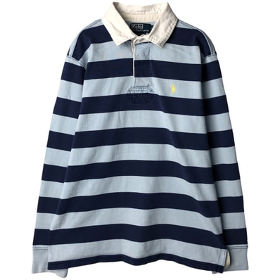 古着 ラルフローレン Ralph Lauren POLO by Ralph Lauren CUSTOM FIT ボーダー柄 長袖 ラガーシャツ メンズL相当/eaa601396