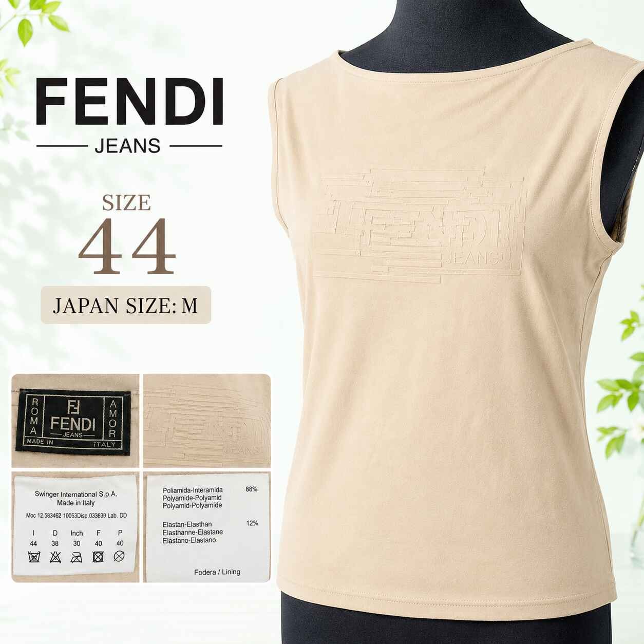 イタリア製★FENDI JEANS/フェンディ★ノースリーブ カットソー/タンクトップ【44/レディースM相当/ベージュ/FFロゴ】Tops/Shirts◆SBH897