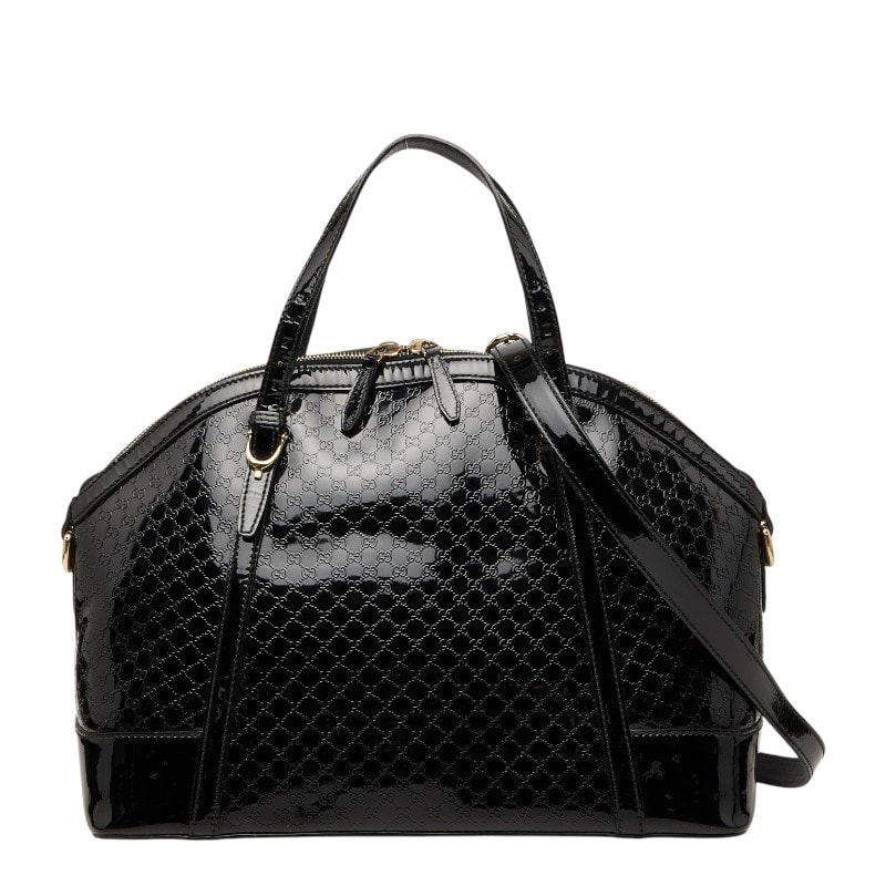 グッチ マイクログッチシマ ハンドバッグ ショルダーバッグ 2WAY 309614 ブラック エナメル レディース GUCCI 【中古】