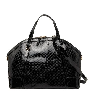 グッチ マイクログッチシマ ハンドバッグ ショルダーバッグ 2WAY 309614 ブラック エナメル レディース GUCCI 【中古】