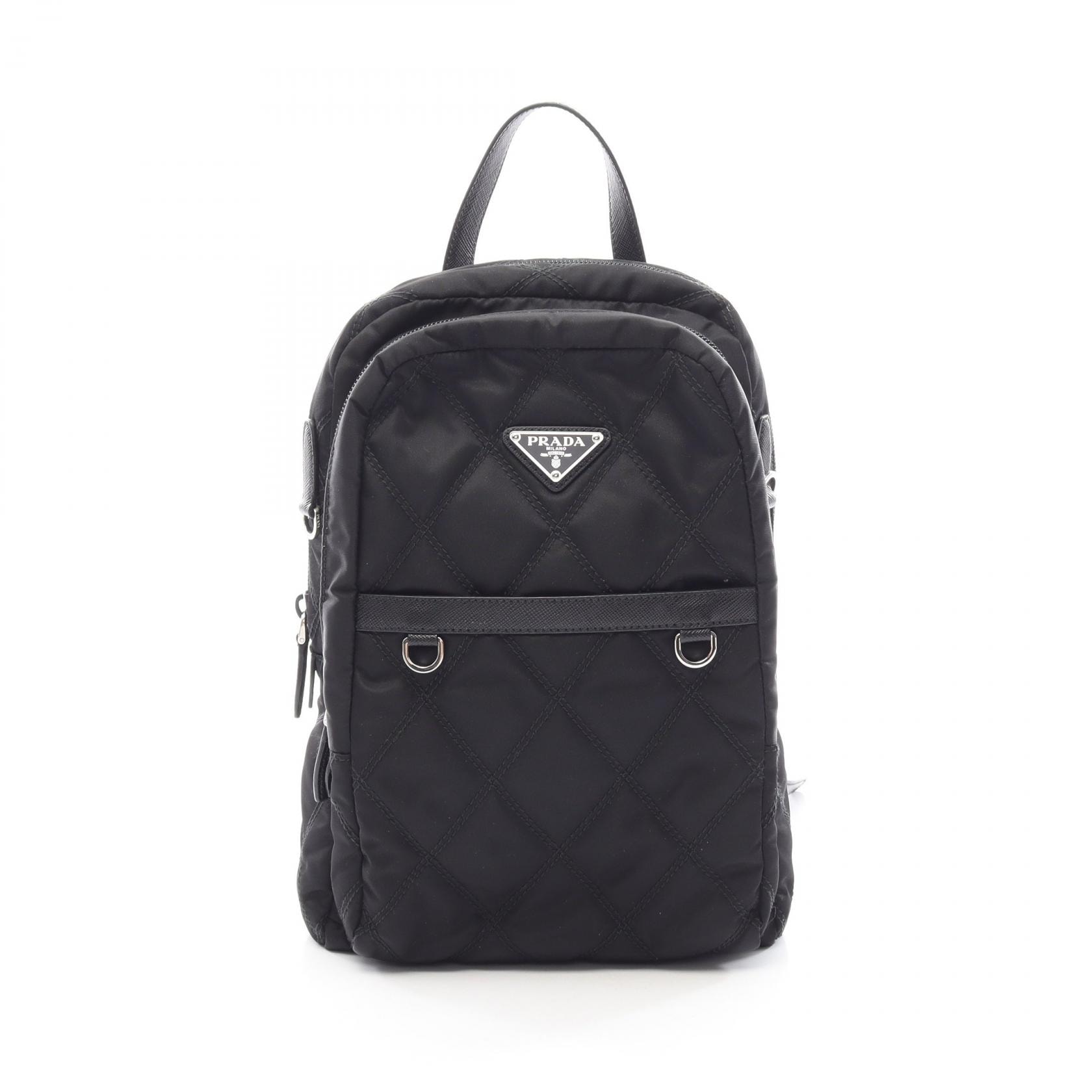 プラダ PRADA TESSUTO IMPUNTU リュックサック バックパック バッグ ナイロン サフィアーノレザー レディース ブラック系 【中古】