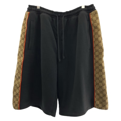 美品 GUCCI グッチ GGインサート サイズL ブラック ダークグレー コットン ショートパンツ ハーフパンツ 604369 【中古】