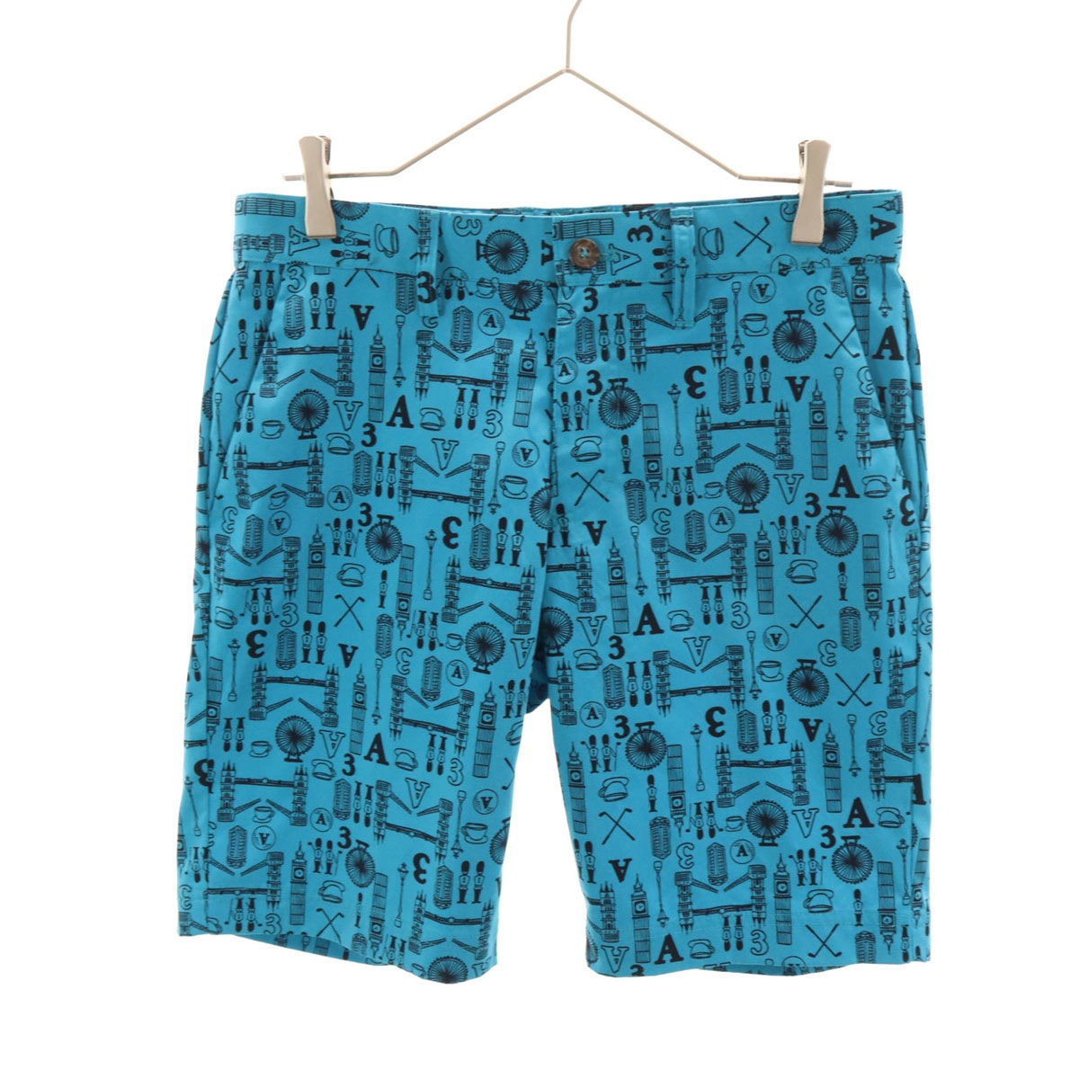 adidas アディダス 総柄 ゴルフ ショートパンツ M 水色