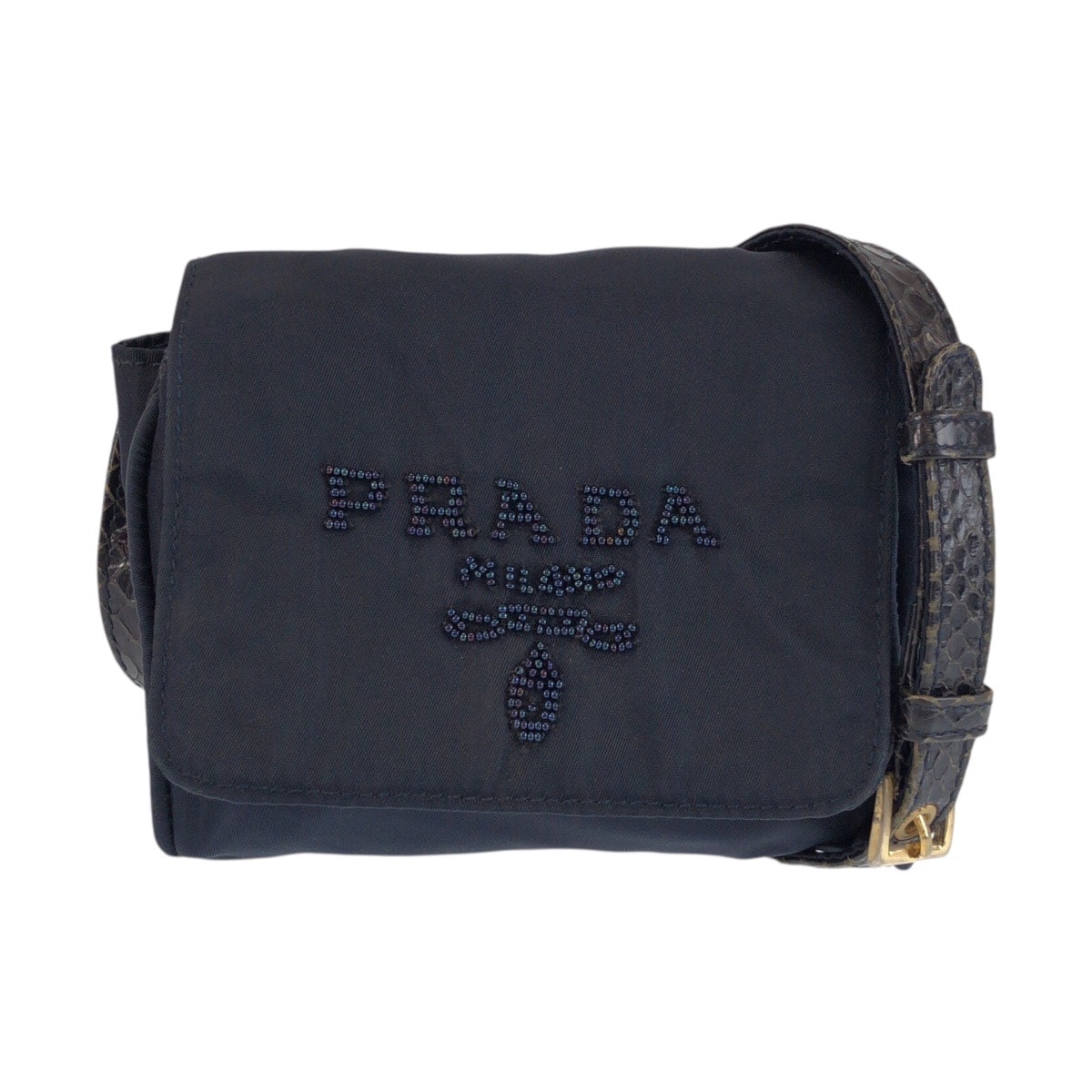 PRADA プラダ テスート ネイビー ゴールド金具 ナイロン パイソン/ ウエストバッグ ショルダーバッグ 601119 【中古】