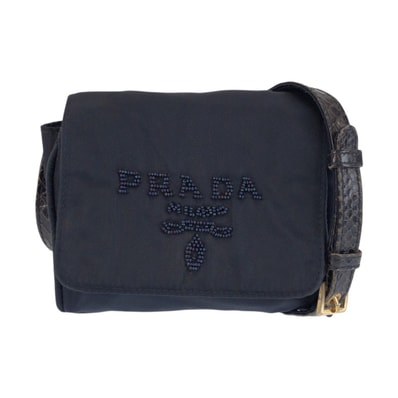 PRADA プラダ テスート ネイビー ゴールド金具 ナイロン パイソン/ ウエストバッグ ショルダーバッグ 601119 【中古】