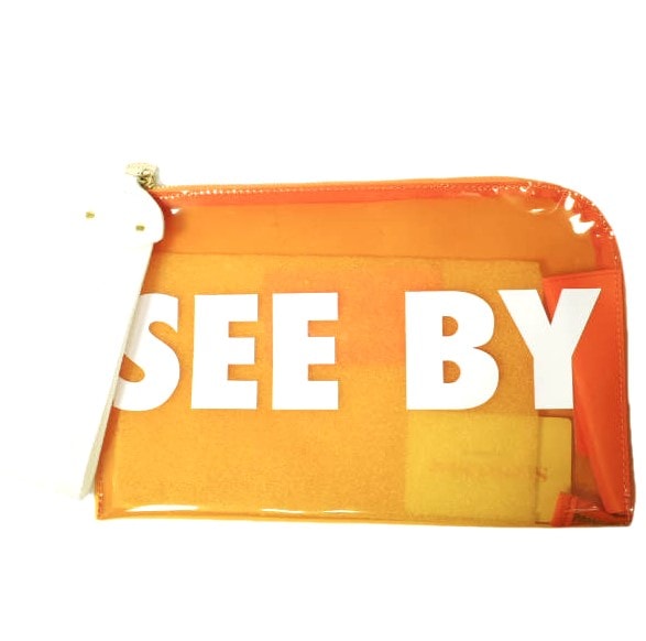 新品 SEE BY CHLOE シーバイクロエ PVC CLUTCH BAG ポリ塩化ビニールクリアクラッチバッグ チャーム付き 19UP822509 Orange スケルトン カバン g12788