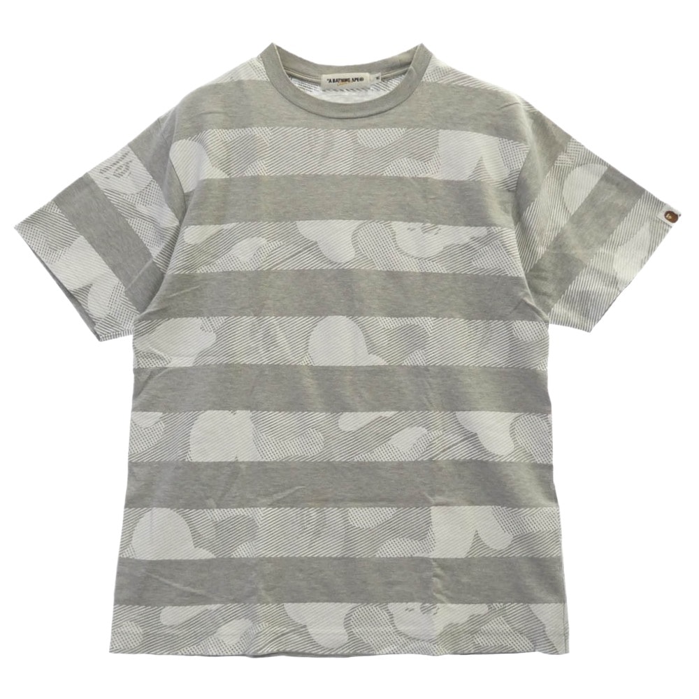A BATHING APE アベイシングエイプ Tシャツ カモモザイクボーダー クルーネック 半袖 Tシャツ グレー系 M【中古】