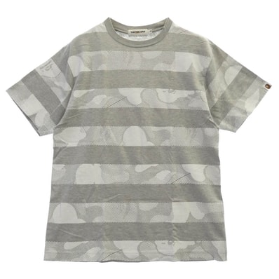 A BATHING APE アベイシングエイプ Tシャツ カモモザイクボーダー クルーネック 半袖 Tシャツ グレー系 M【中古】