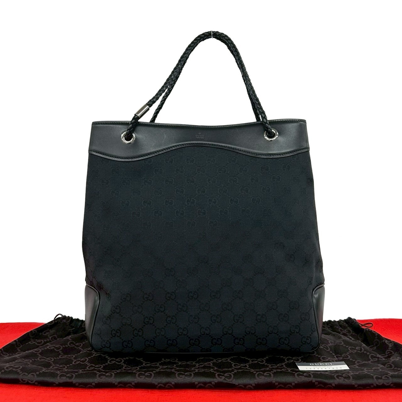 GUCCI グッチ GG 柄 キャンバス レザー トートバッグ ブラック
 45225