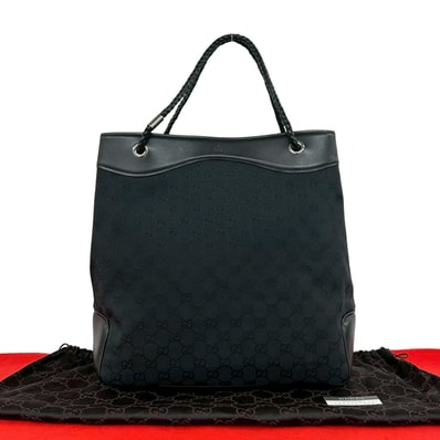 GUCCI グッチ GG 柄 キャンバス レザー トートバッグ ブラック
45225