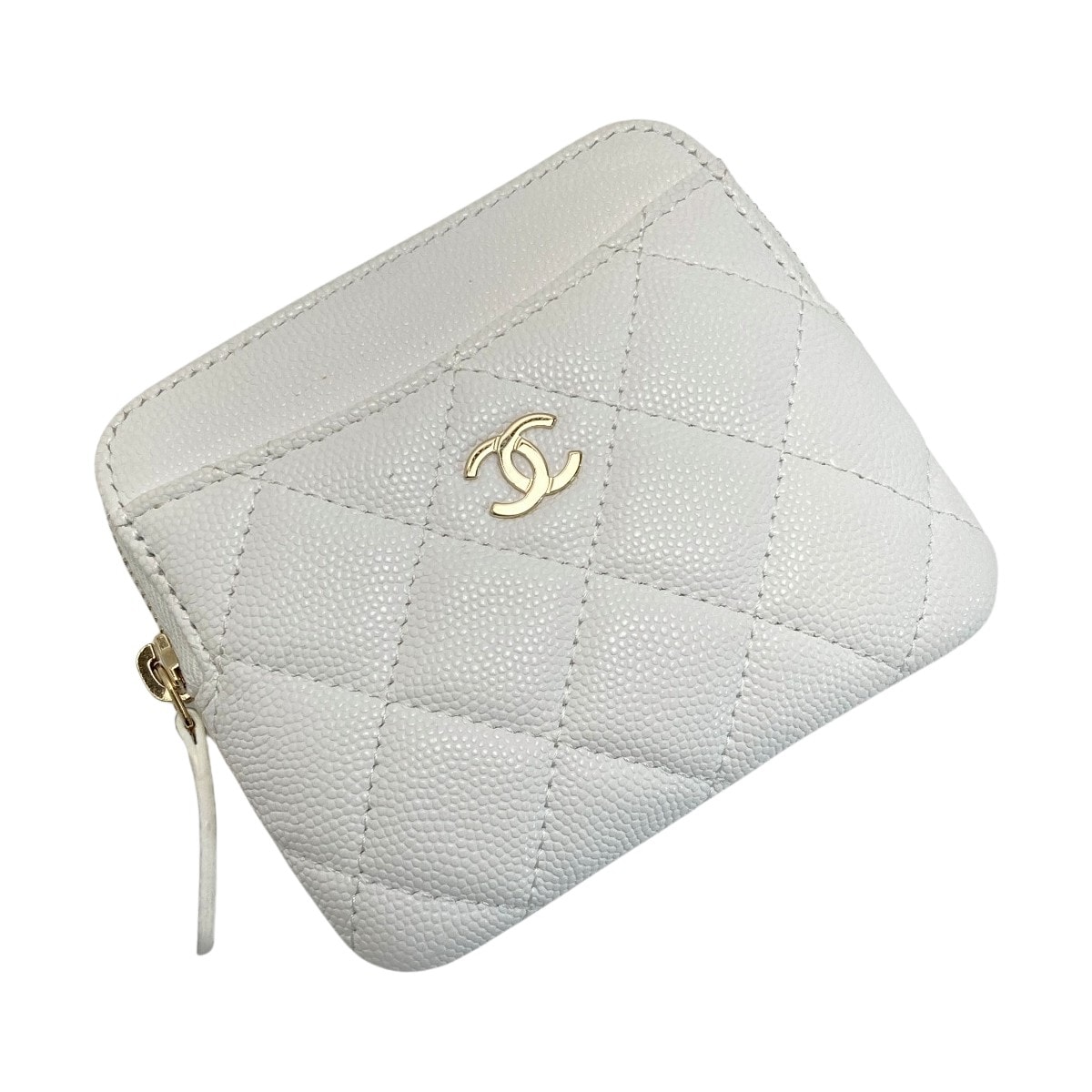 CHANEL シャネル マトラッセ クラシック ジップ コインパース AP2061 ホワイト ココマーク キャビアスキン 小銭入れ 財布