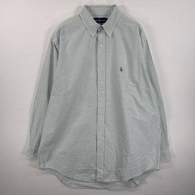 古着 ラルフローレン RALPH LAUREN 長袖シャツ ボタンダウンシャツ ワンポイント ロゴ 大きいサイズ 17 XL ホワイト ストライプ メンズ