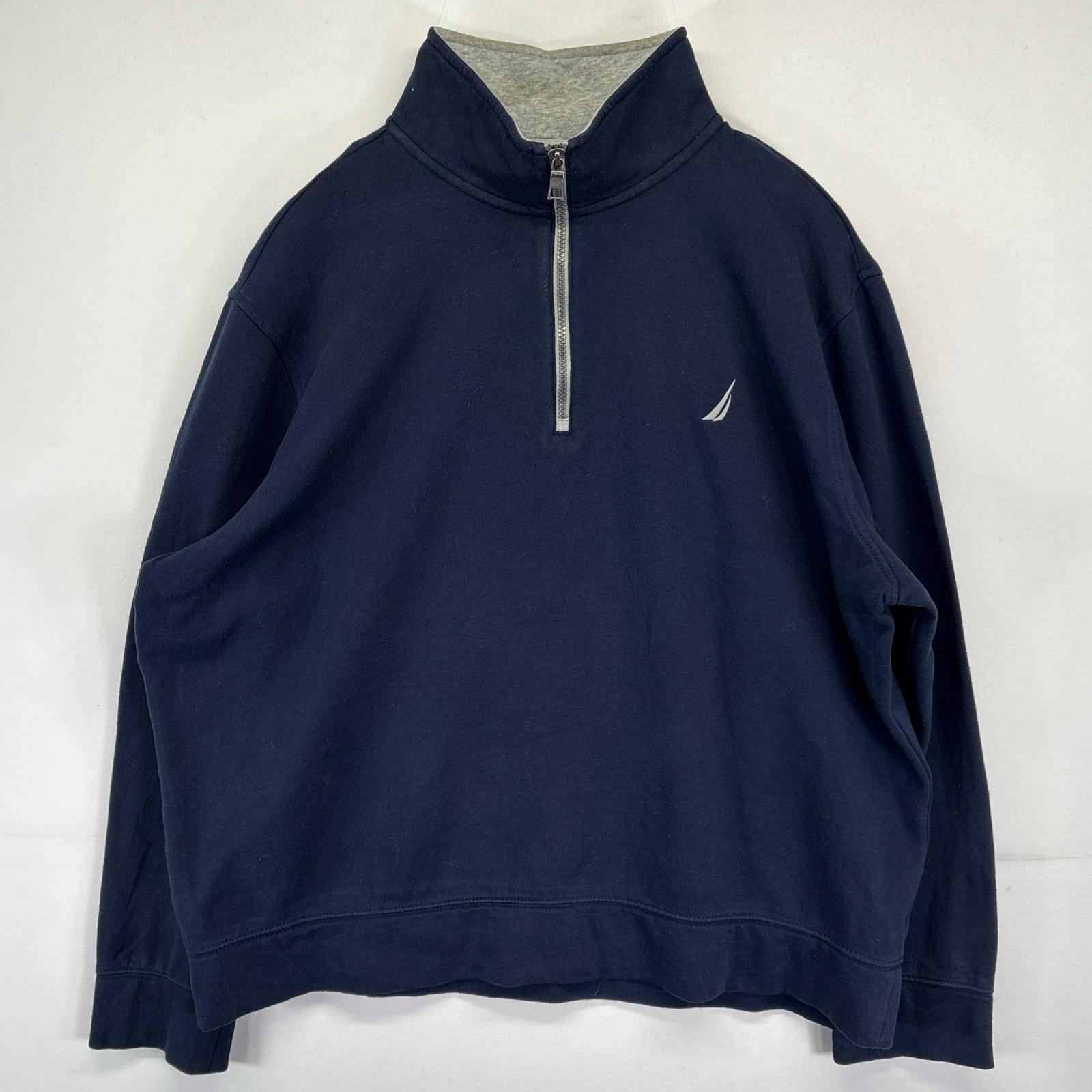 古着 ノーティカ NAUTICA スウェット ハーフジップ 大きいサイズ ワンポイントロゴ刺繍 トレーナー プルオーバー XL  ネイビー メンズ