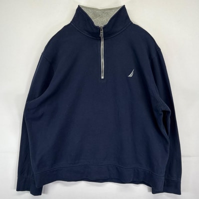 古着 ノーティカ NAUTICA スウェット ハーフジップ 大きいサイズ ワンポイントロゴ刺繍 トレーナー プルオーバー XL ネイビー メンズ
