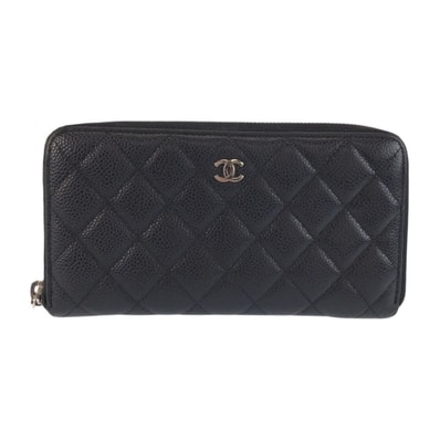 美品 CHANEL シャネル ココマーク マトラッセ ブラック 黒 シルバー金具 レザー 長財布 ロングウォレット 601803 【中古】