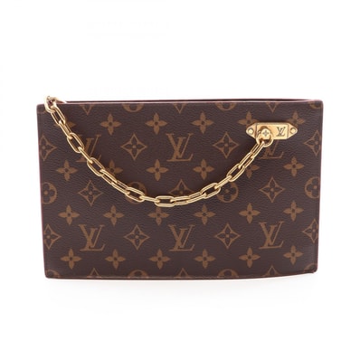 ルイ・ヴィトン LOUIS VUITTON チェーンクラッチ セカンドバッグ クラッチバッグ バッグ PVCコーティングキャンバス レザー モノグラム メンズ ブラウン系 M55646 【中古】