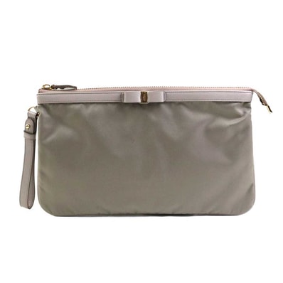 サルヴァトーレフェラガモ Salvatore Ferragamo クラッチバッグ ヴァラリボン ナイロン/レザー グレー レディース【中古】 r10859a