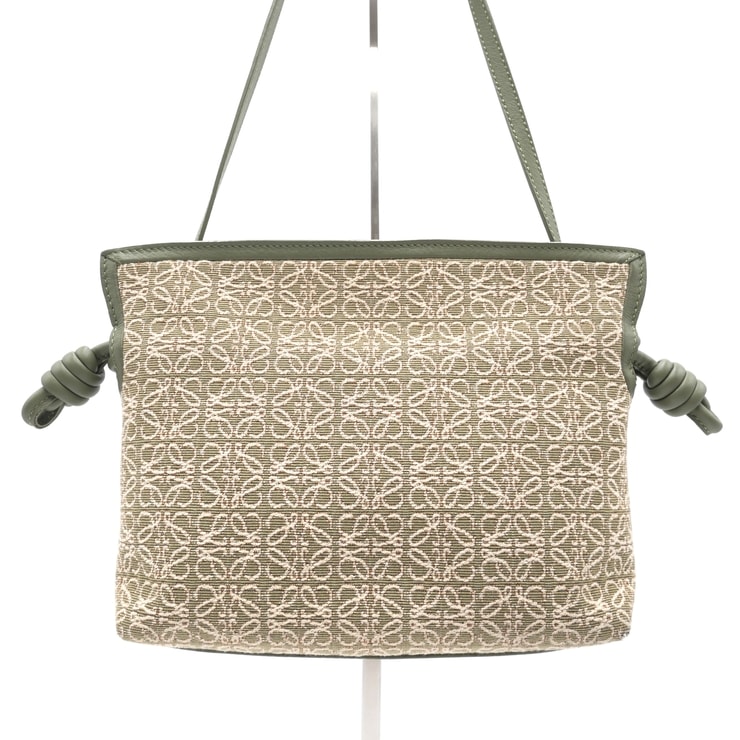 LOEWE(ロエベ)フラメンコクラッチ ミニ ショルダーバッグ アナグラム ジャカード グリーン ベージュ レザー レディース【中古】