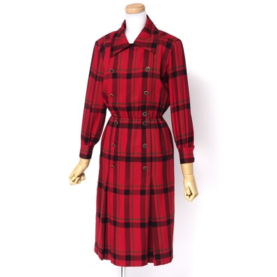 Yves Saint Laurent rive gauche イヴサンローランリヴゴーシュ ヴィンテージ ワンピース サイズ38 チェック柄 インバーテッドプリーツ フランス製 ブランド古着【中古】20240808/RA0785