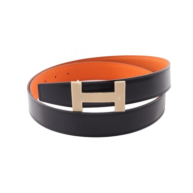 エルメス HERMES コンスタンス Hベルト リバーシブル ベルト 衣料品 カーフ(牛革) トゴ ボックスカーフ オレンジ T刻印(2015年製造) メンズ ブラック系 / オレンジ系 【中古】
