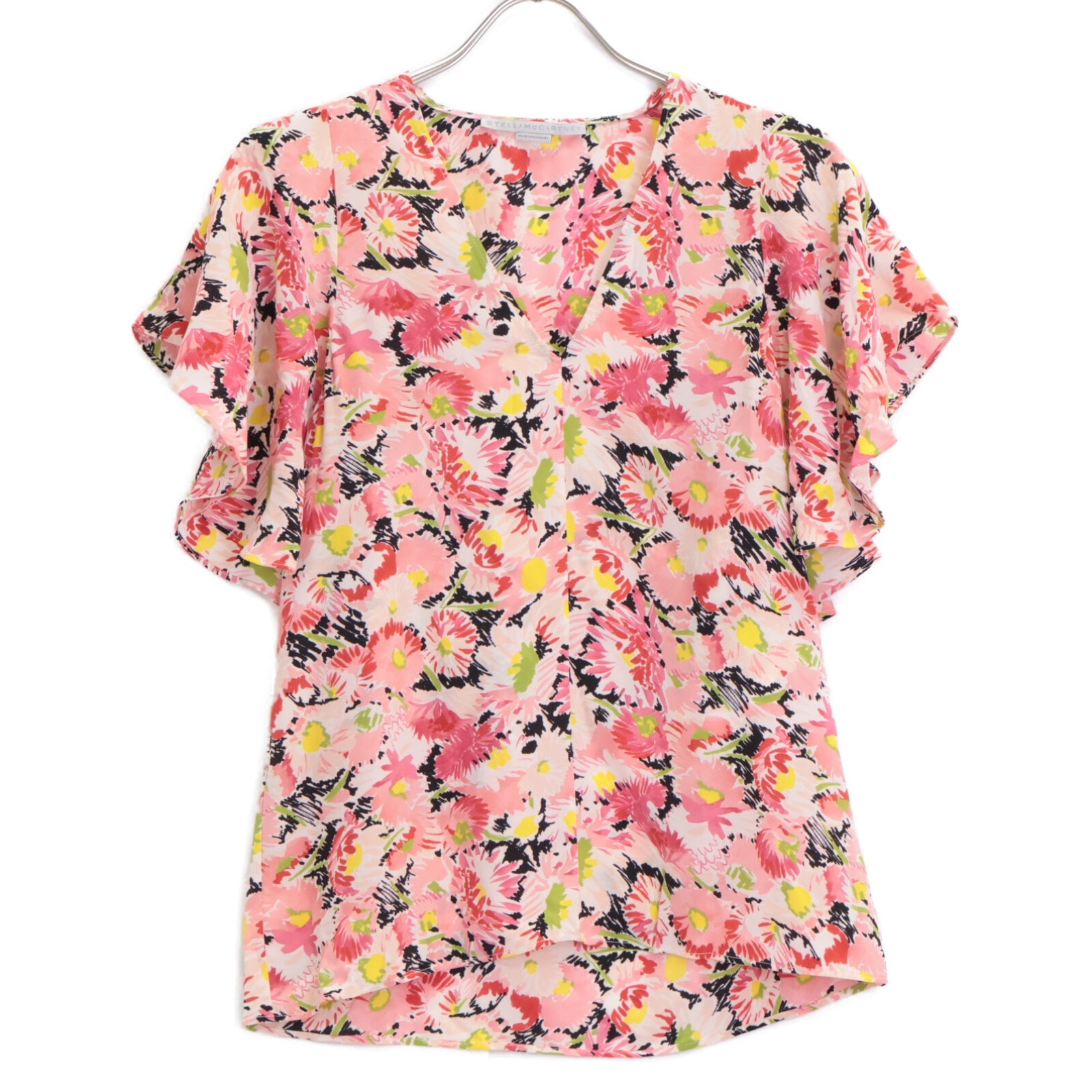 ステラマッカートニー 602912 ﾋﾟﾝｸ系 ｼﾙｸ100 花柄 ﾌﾘﾙﾌﾞﾗｳｽ 38