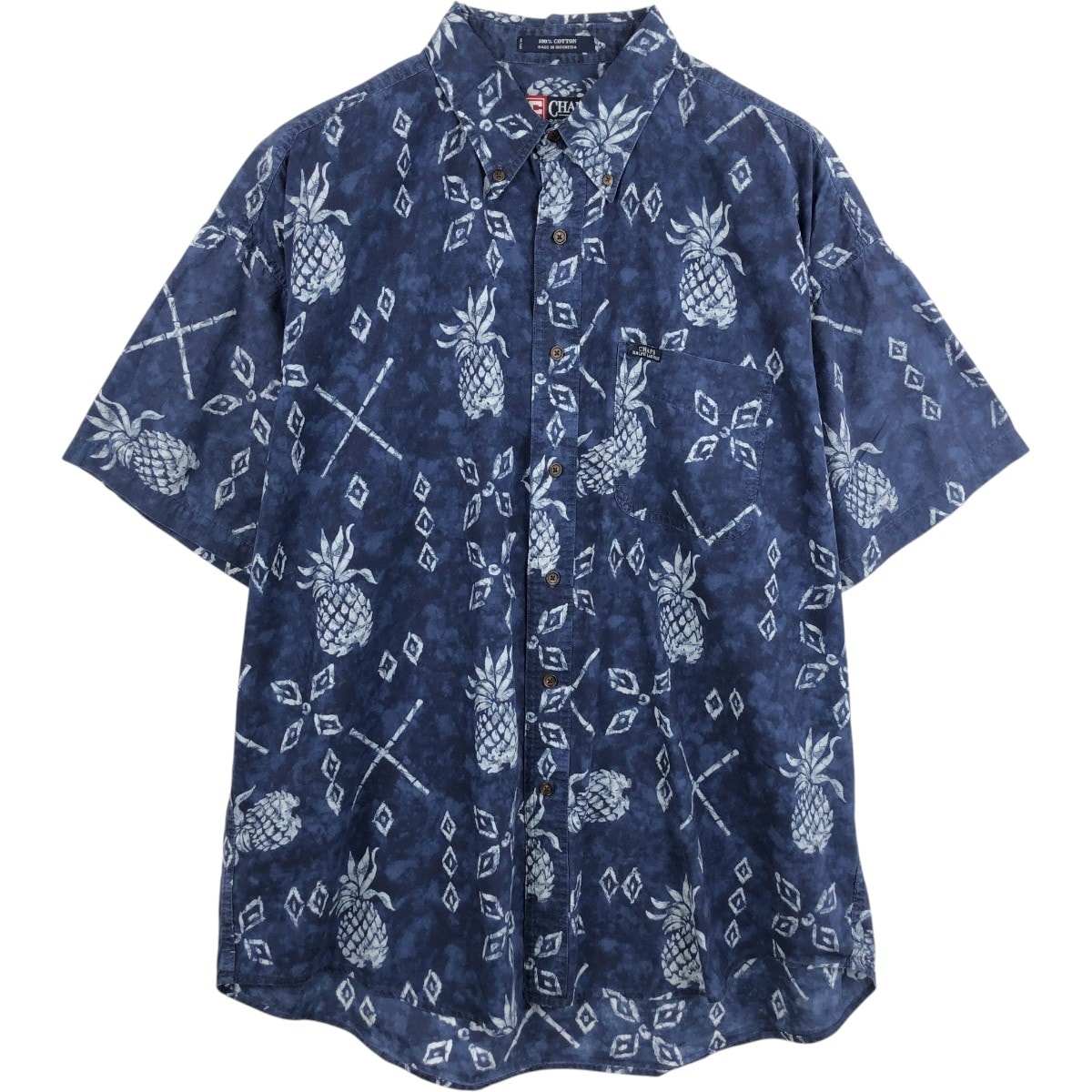 古着 ラルフローレン Ralph Lauren CHAPS チャップス 総柄 パイナップル柄 ボタンダウン ハワイアンアロハシャツ メンズXL相当 ボックスシャツ/eaa665247