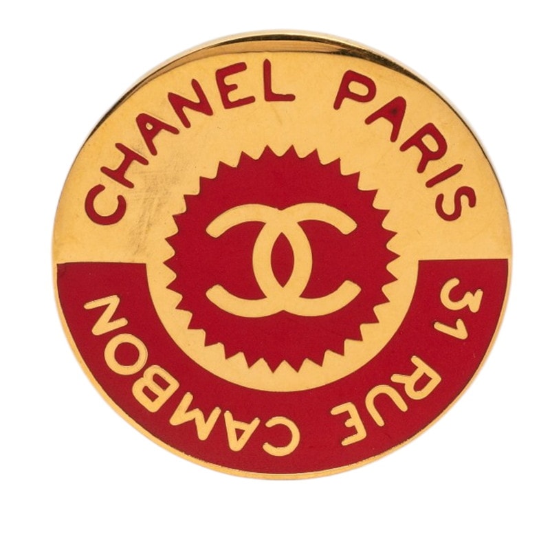 シャネル 31 RUE CAMBON ル カンボン ココマーク ブローチ ゴールド レッド メッキ レディース CHANEL 【中古】