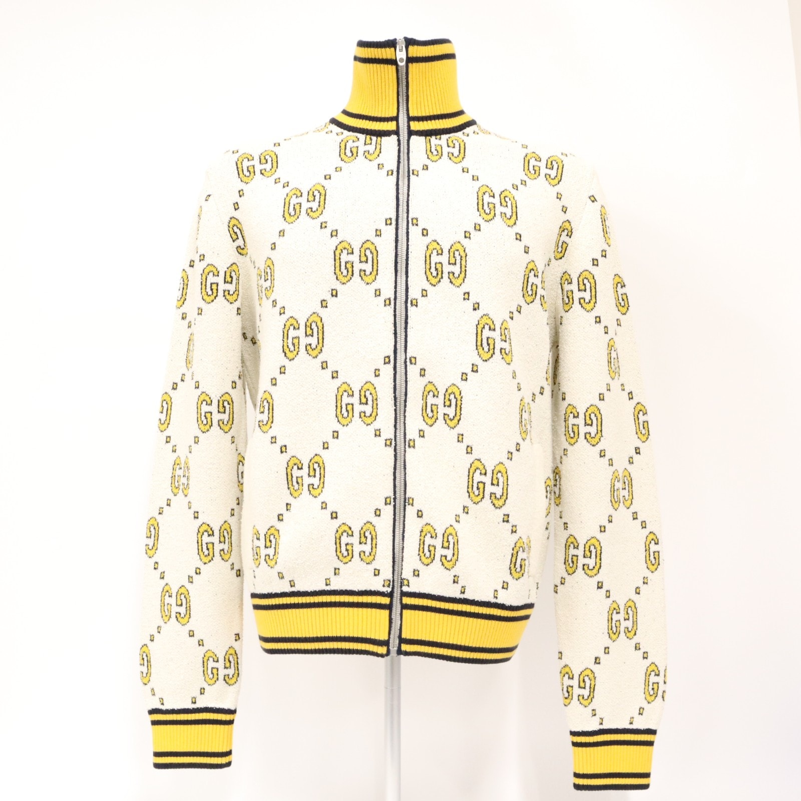 極美品 GUCCI グッチ GGコットン ジップアップ ジャケット M 740571 XKC6D その他アウター イエロー ホワイト ブラック コットン ナイロン メンズ